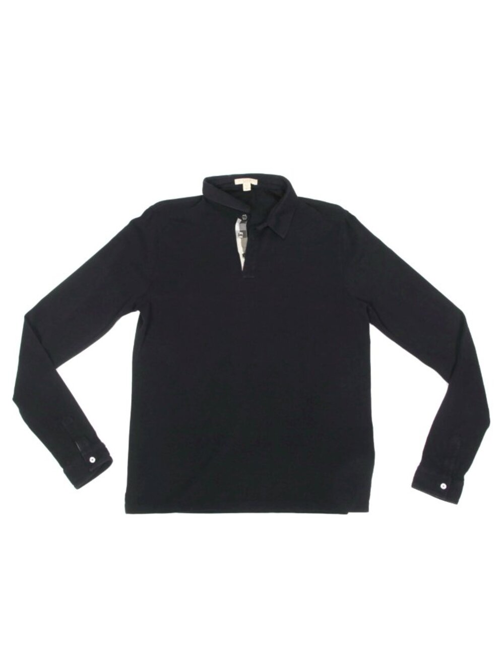 Burberry Brit Polo Shirt Men sz M Black Long Sleeve Cotton Nova Check Jersey 763